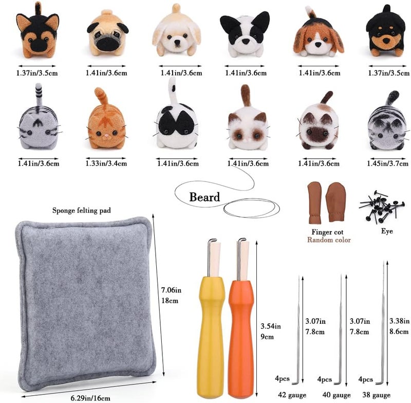 Mayboos Needle Felting Kit, 12 Pieces Doll Making Wool Needle Felting Starter Kit with Instruction, Felting Foam Mat and DIY Needle Felting Supply for DIY Craft Animal Home Decoration - Image 2